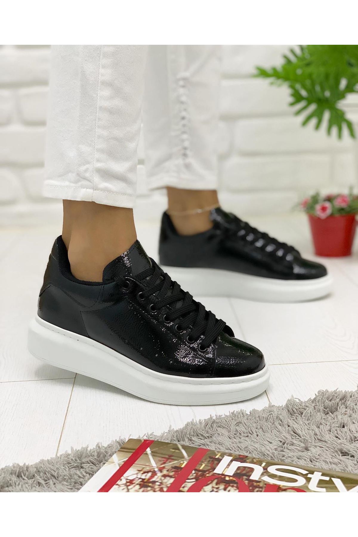 Mq Lency Bayan Spor Ayakkabı Siyah Rugan