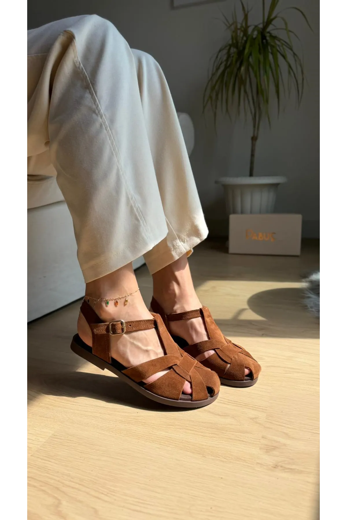 MELO Hakiki Deri Taba Süet Sandalet