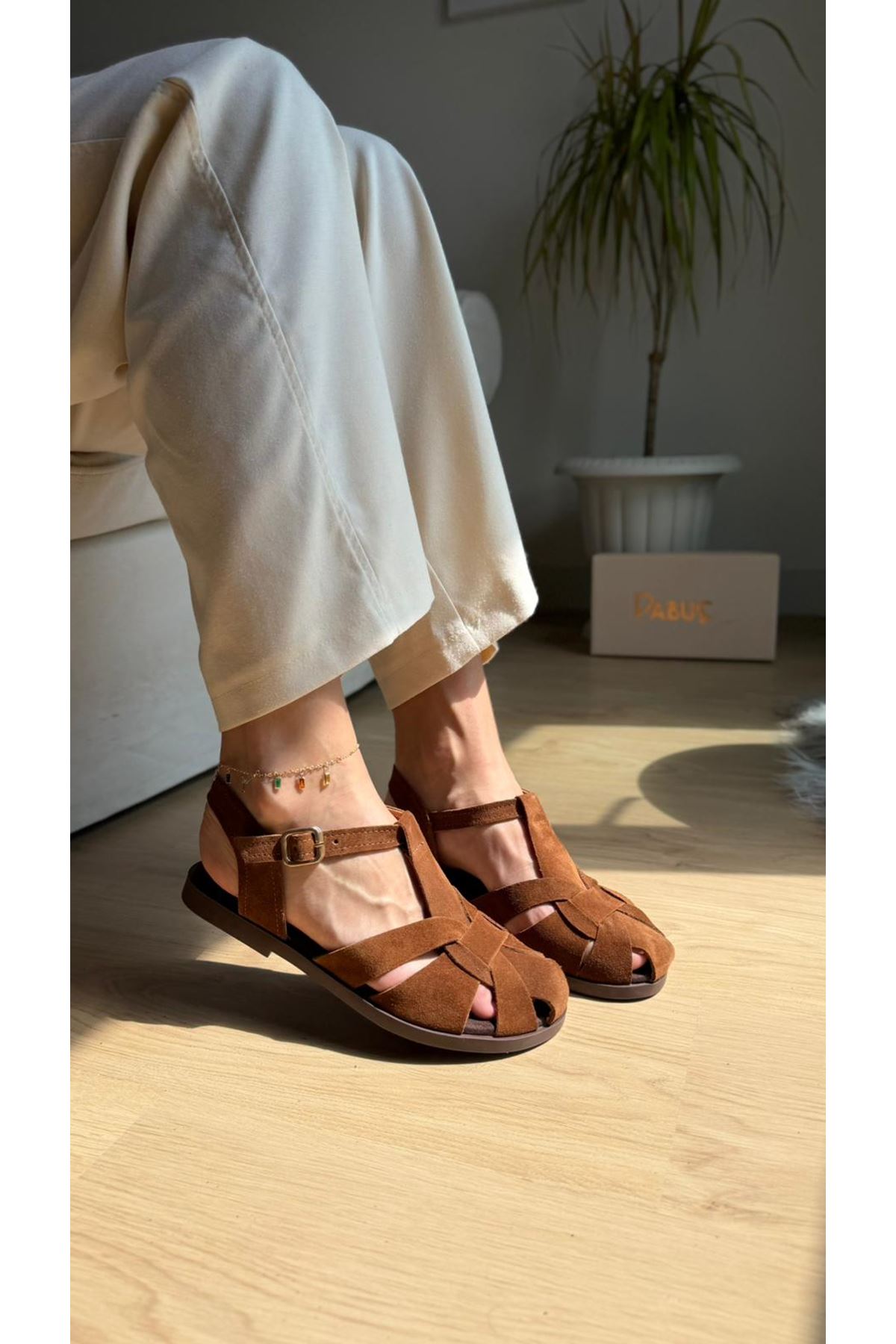 MELO Hakiki Deri Taba Süet Sandalet