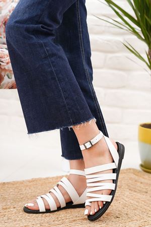 Paris Beyaz Deri Sandalet