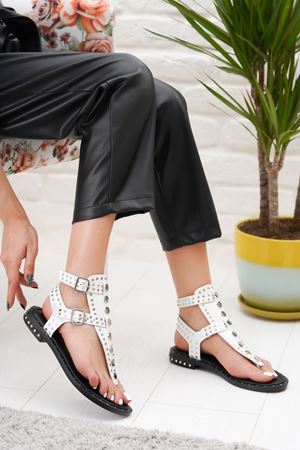 Kleopatra Deri Beyaz Sandalet