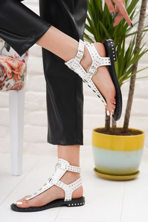 Kleopatra Deri Beyaz Sandalet