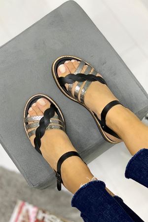 Carisa Deri Siyah Sandalet