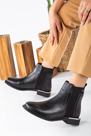 MELANİ Siyah Hakiki Deri Bayan Bot