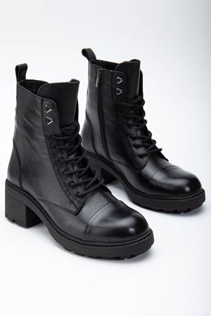 DERİMON Siyah Hakiki Deri Bayan Bot