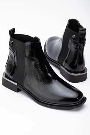 MELANİ Siyah Rugan Hakiki Deri Bayan Bot