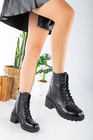 DERİMON Siyah Hakiki Deri Bayan Bot
