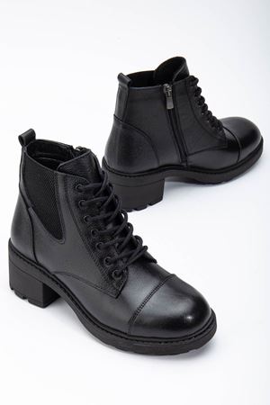 DERİMON KISA Siyah Hakiki Deri Bayan Bot