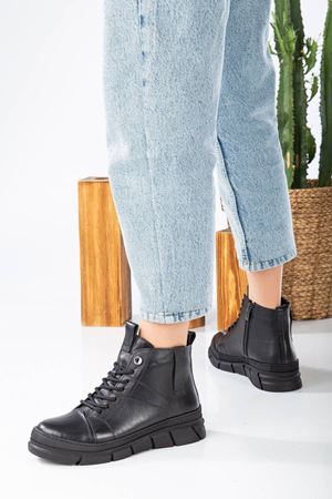 LENA Siyah Hakiki Deri Bayan Bot