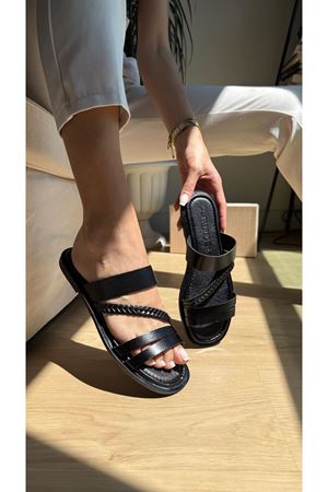 Luana Ortopedik Hakiki Deri Siyah Terlik