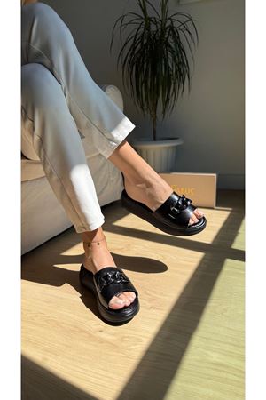 Porto Ortopedik Hakiki Deri Siyah Terlik