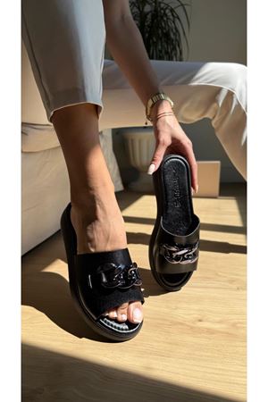 Porto Ortopedik Hakiki Deri Siyah Terlik