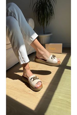 Porto Ortopedik Hakiki Deri Krem Terlik