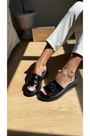 Porto Ortopedik Hakiki Deri Siyah Terlik