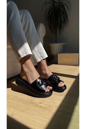 Porto Ortopedik Hakiki Deri Siyah Terlik