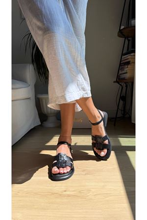 Bella Hakiki Deri Siyah Sandalet