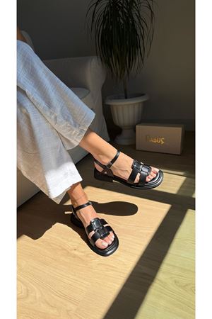 Bella Hakiki Deri Siyah Sandalet