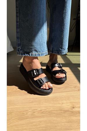 DENİ Ortopedik Hakiki Deri Siyah Terlik