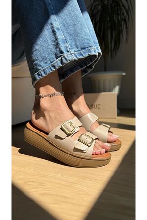 DENİ Ortopedik Hakiki Deri Krem Terlik