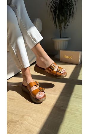 DENİ Ortopedik Hakiki Deri Taba Terlik