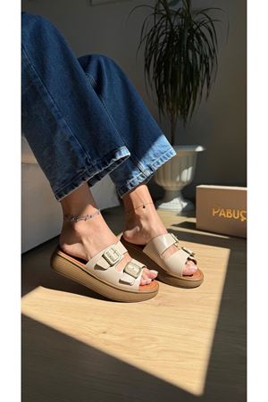 DENİ Ortopedik Hakiki Deri Krem Terlik