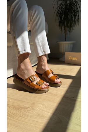 DENİ Ortopedik Hakiki Deri Taba Terlik