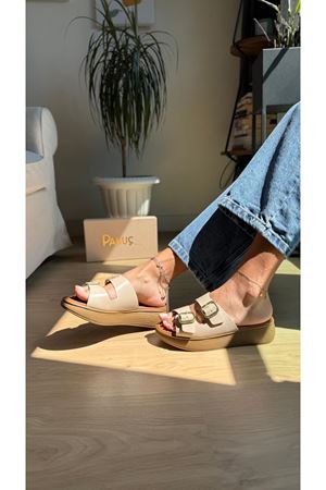 DENİ Ortopedik Hakiki Deri Krem Terlik