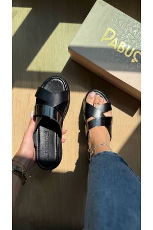 Focus Ortopedik Hakiki Deri Siyah Terlik