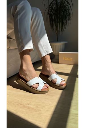 Velar Ortopedik  Hakiki Deri Beyaz Terlik