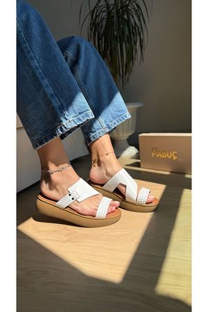 Elegans Ortopedik Hakiki Deri Beyaz Terlik