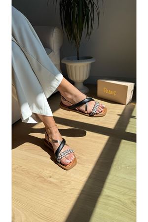 Milly Hakiki Deri Leopar Sandalet