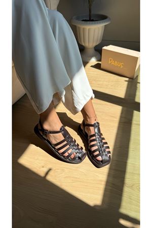 Arina Hakiki Deri Kahve Sandalet