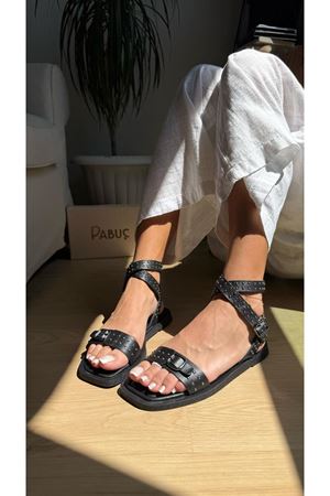 Morano Hakiki Deri Siyah Sandalet