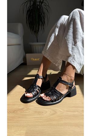 Elanora Hakiki Deri Siyah Sandalet