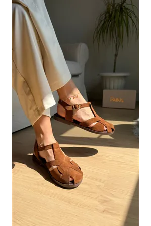 MELO Hakiki Deri Taba Süet Sandalet